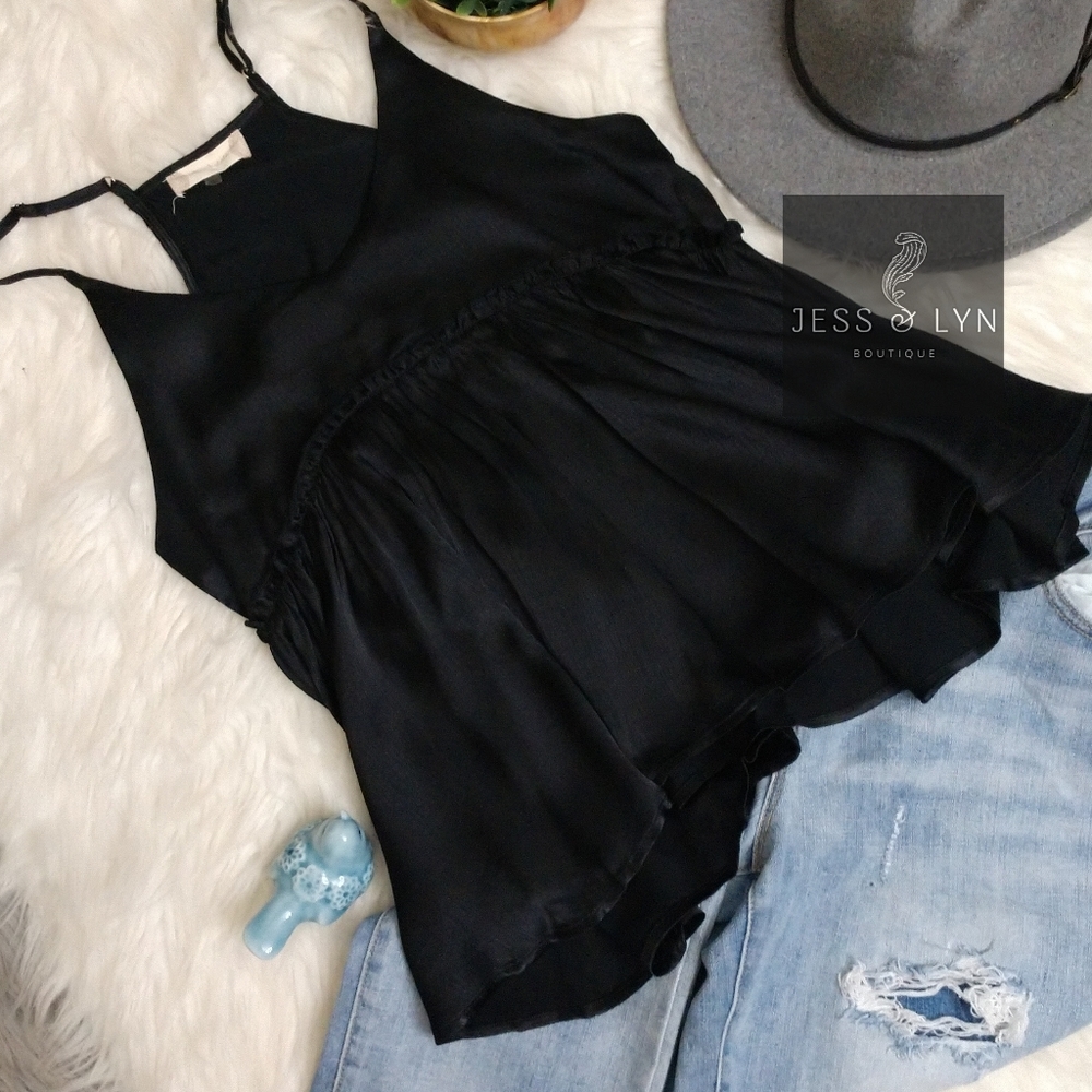 🆕 Black Flowy Babydoll Boho Tank w/Adjustable Straps - Picture 14 of 16